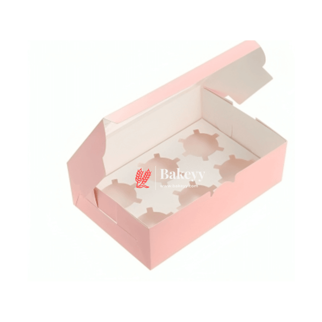 6 Cupcake Box | With Window | Pink Color | - Bakeyy.com - India - 6 Cupcake Box | With Window | Pink Color | - Pack of 10