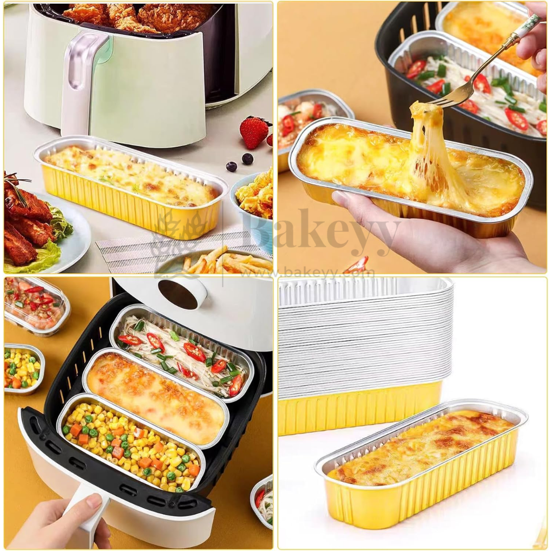 Aluminum Foil Baking Containers with Transparent Lid | Rectangle Tins | Bake N Serve | Pack of 100