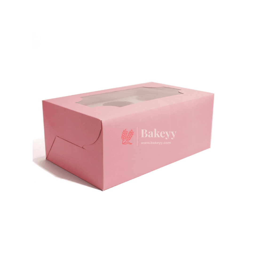 6 Cupcake Box | With Window | Pink Color | - Bakeyy.com - India - 6 Cupcake Box | With Window | Pink Color | - Pack of 10