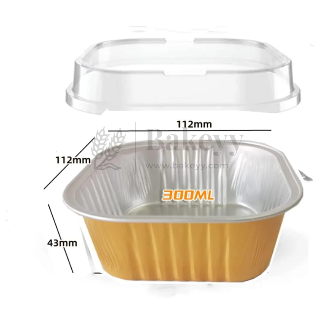 Aluminum Foil Baking Containers with Transparent Lid | Square Tins | Bake N Serve | Pack of 100