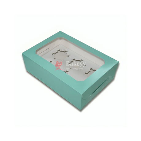 6 Cupcake Box | With Window | Sky Blue Color | - Bakeyy.com - India - 6 Cupcake Box | With Window | Sky Blue Color | - Pack of 10