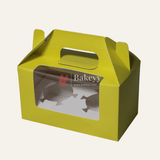 2-Cupcak Box with Handle | Yellow Colour | With Front Window |