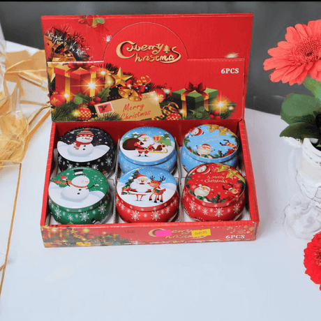 Christmas Decorative Tin Candle Set | Pack of 6 | Festive Scented Candles for a Joyful Holiday Ambiance - Bakeyy.com - India - Christmas Decorative Tin Candle Set | Pack of 6 | Festive Scented Candles for a Joyful Holiday Ambiance - Default Title