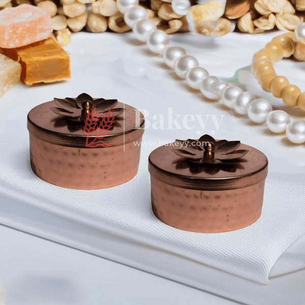 Gold and Copper Plated Hammered Dry Fruit Box - Bakeyy.com - India - Gold and Copper Plated Hammered Dry Fruit Box - Default Title