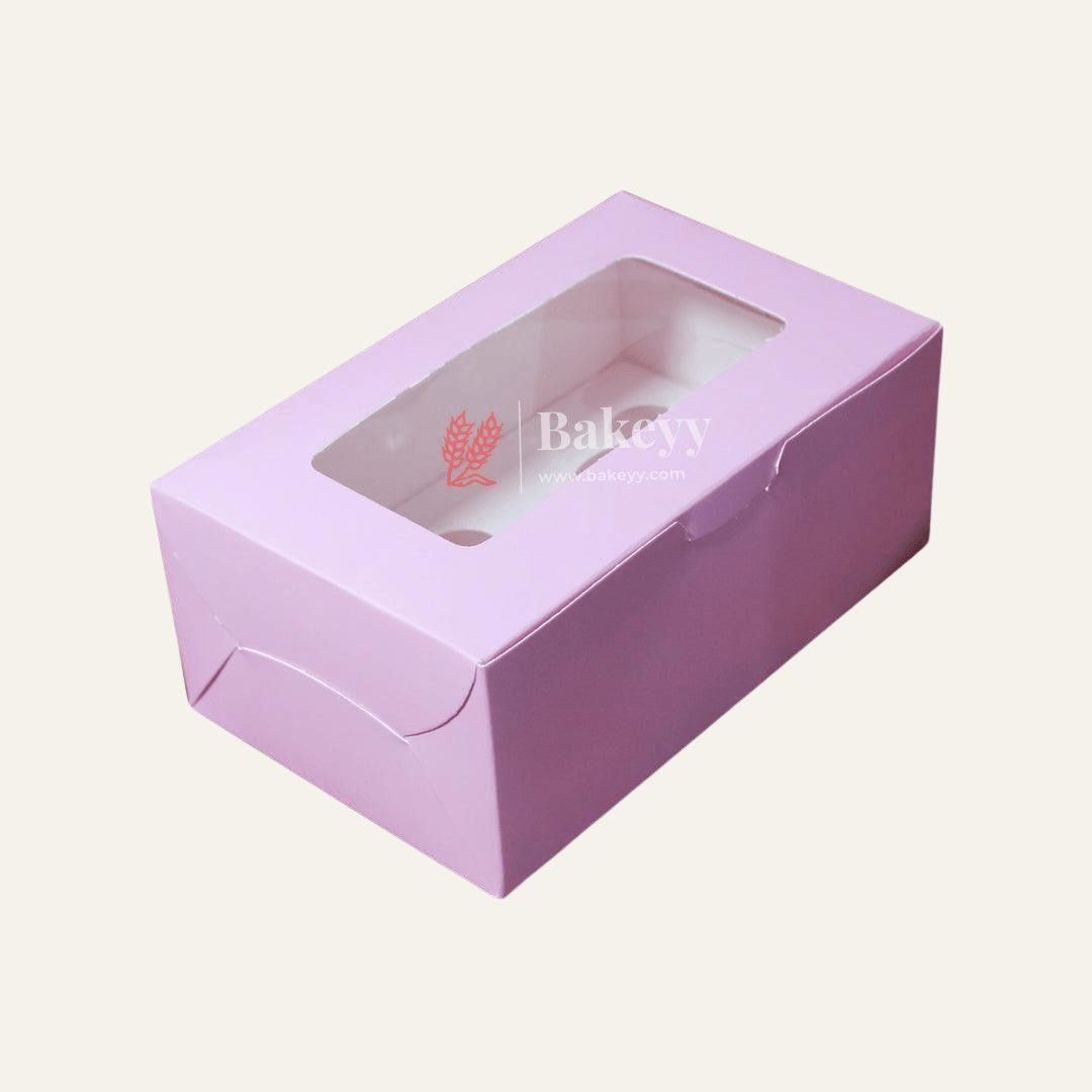 2 Cupcake Box | With Window On The Top | Pink Color | - Bakeyy.com - India - 2 Cupcake Box | With Window On The Top | Pink Color | - Pack of 10