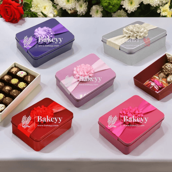 Multi Color Rectangle Empty Decorative Tin Box | Pack of 6 | Gift Box | Chocolate Box | Sweet Box | Jewellery Box | Luxury Box | - Bakeyy.com