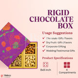 8x8x1.5 Inch | Rigid Chocolate Box | Elegant 4-Compartment Festive Hamper Box | Diwali Sweet box | Dry Fruit Box | Purple | 1 Piece
