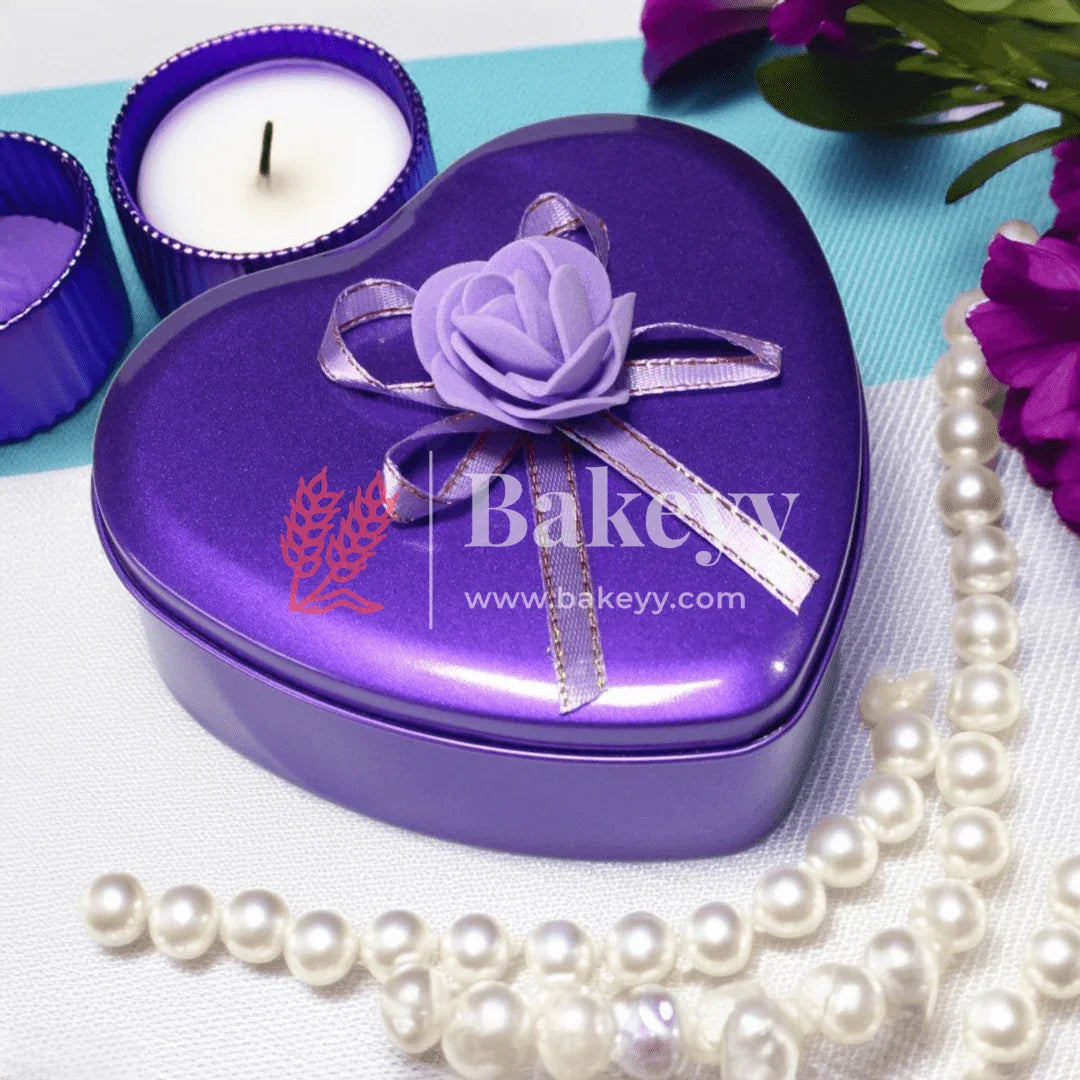 Large-Size 3| Mixed Colours with Mixed Bow Heart Empty Decorative Tin Box | Pack of 4