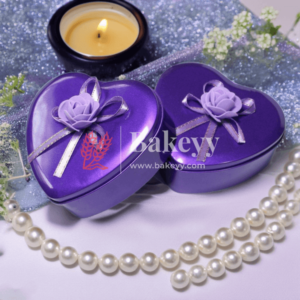 Purple Heart Empty Decorative Tin Box | Gift Box | Chocolate Box | Sweet Box | Jewellery Box | Luxury Box | Pack Of 4 | - Bakeyy.com