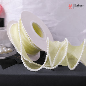 Pearl Edge Net Ribbon Roll | 2.5 cm x 9 Meter | Multiple Colors Available | Pack of 1