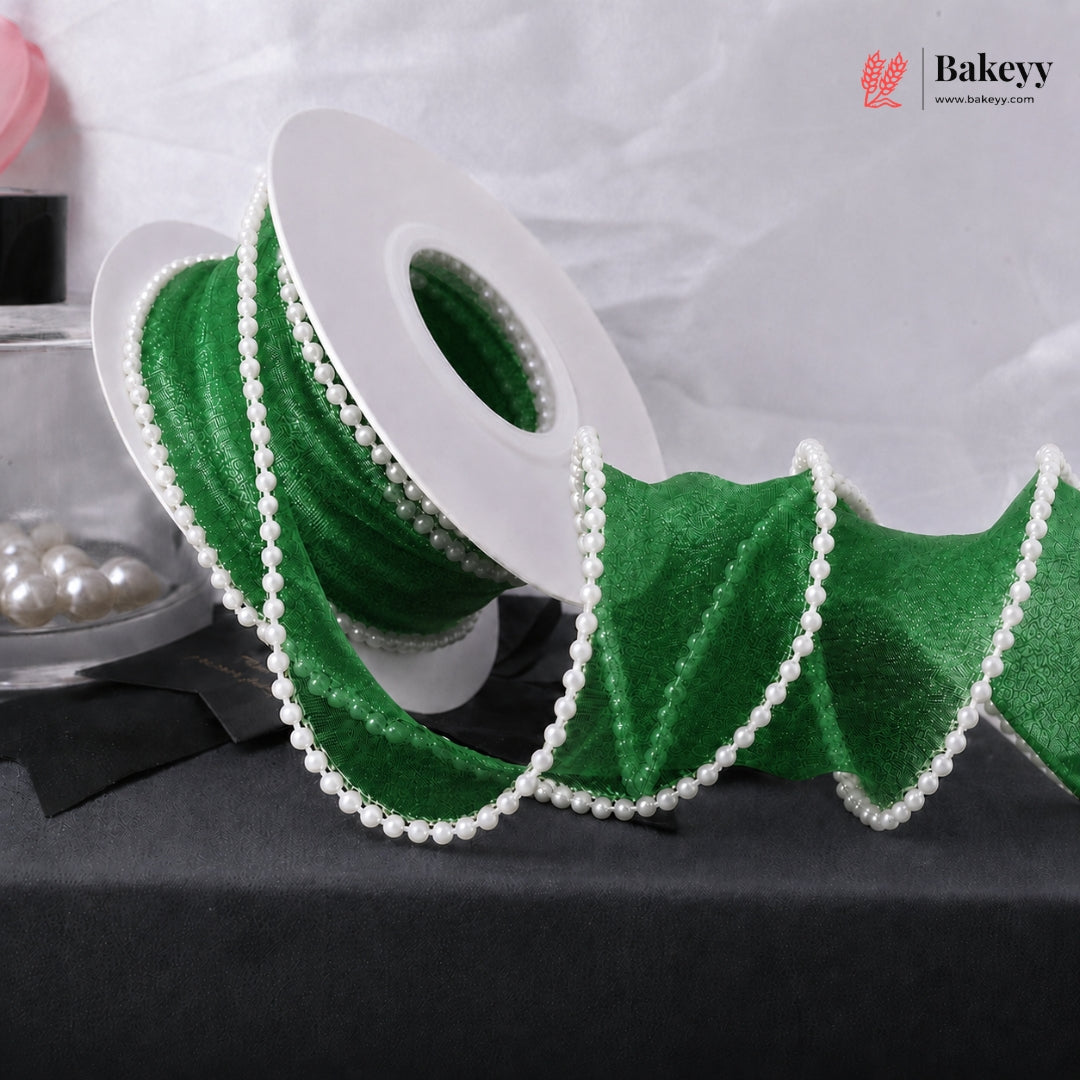 Pearl Edge Net Ribbon Roll | 2.5 cm x 9 Meter | Multiple Colors Available | Pack of 1