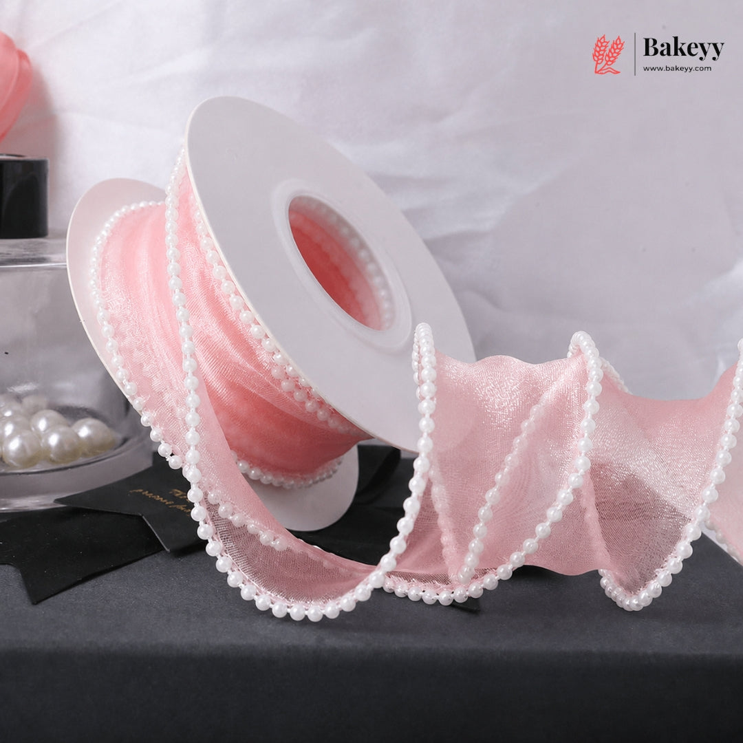 Pearl Edge Net Ribbon Roll | 2.5 cm x 9 Meter | Multiple Colors Available | Pack of 1