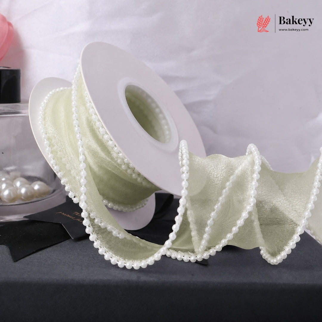 Pearl Edge Net Ribbon Roll | 2.5 cm x 9 Meter | Multiple Colors Available | Pack of 1
