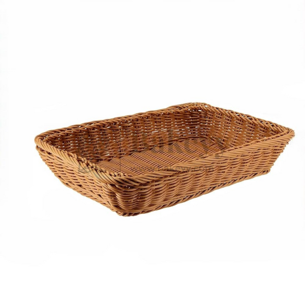Rectangle Shaped Poly Wicker Woven Bread Basket, Imitation Rattan Fruit Basket Stackable Oval Shaped Serving Basket for Fruit, Bread, Vegetable, Towel, Home, Restaurant, Outdoor Use