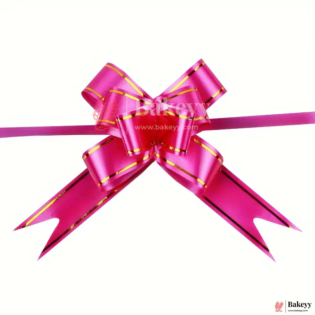 Premium Dark Pink Pull Up Ribbon for Gift Wrapping – Glossy Finish with Golden Edge (Pack of 10) - Bakeyy.com - India - Premium Dark Pink Pull Up Ribbon for Gift Wrapping – Glossy Finish with Golden Edge (Pack of 10) - 18.5cm