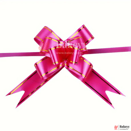 Premium Dark Pink Pull Up Ribbon for Gift Wrapping – Glossy Finish with Golden Edge (Pack of 10) - Bakeyy.com - India - Premium Dark Pink Pull Up Ribbon for Gift Wrapping – Glossy Finish with Golden Edge (Pack of 10) - 18.5cm