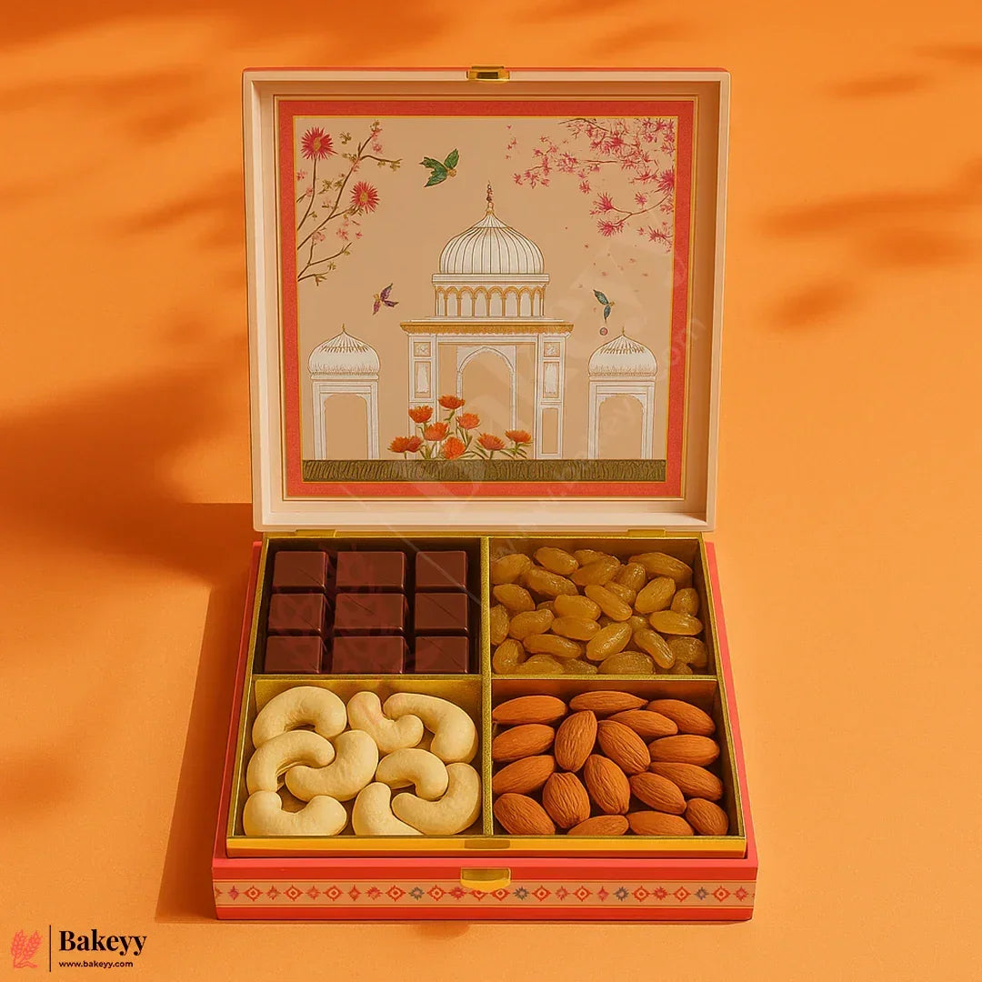 24cm x 24cm x 5cm | Elegant MDF Gift Hamper Box – Pink Heritage Dome Design | Pack of 1