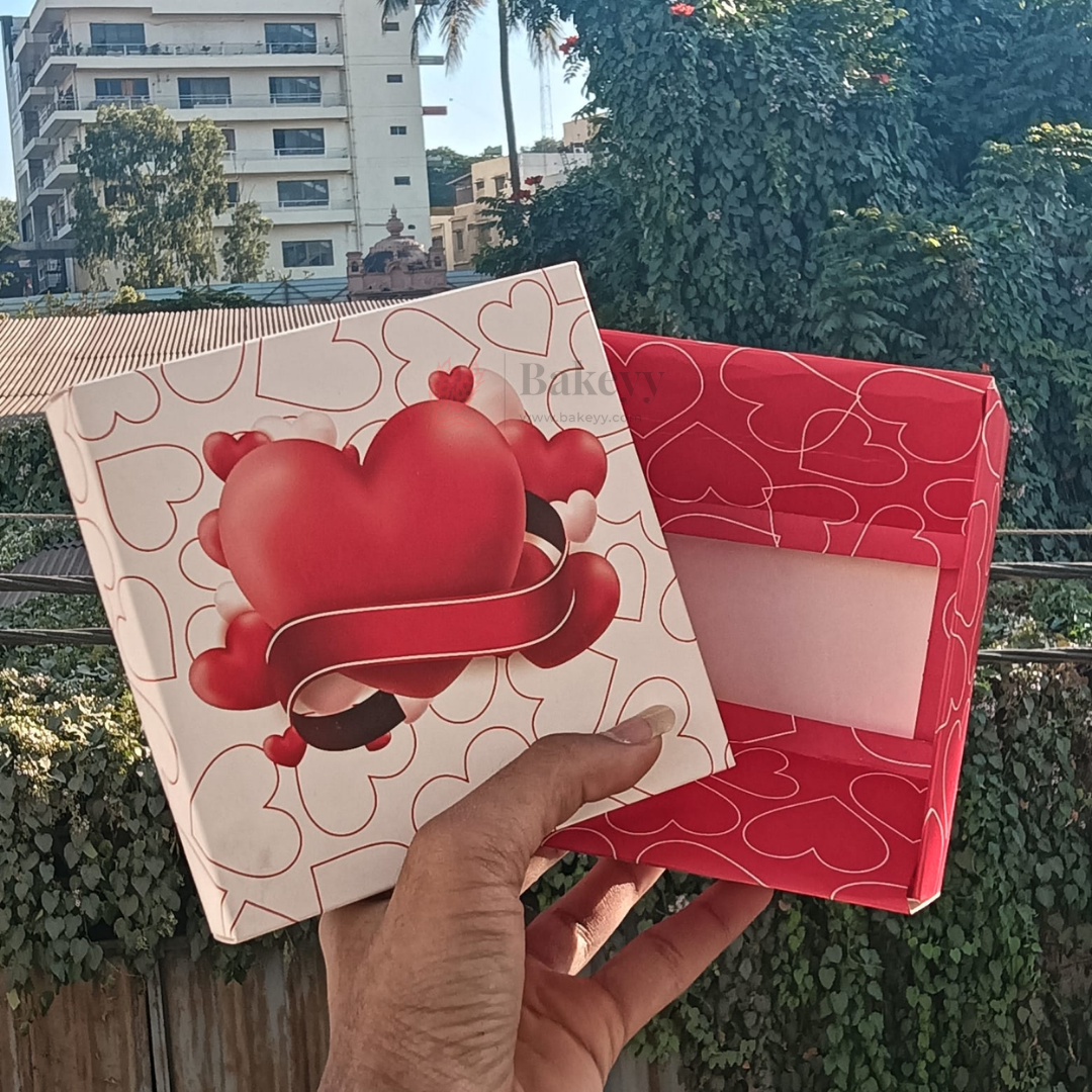 Valentine Chocolate Box with Heart Print Lid | Premium Gift Box for Chocolates, Truffles & Hampers | Red & White | Pack of 10