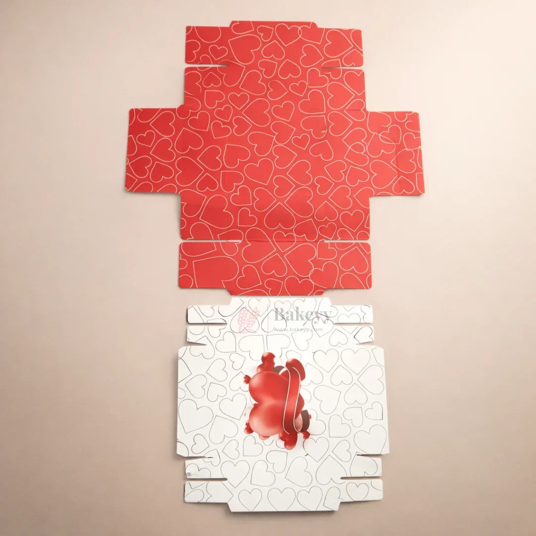 Valentine Chocolate Box with Heart Print Lid | Premium Gift Box for Chocolates, Truffles & Hampers | Red & White | Pack of 10