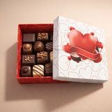 Valentine Chocolate Box with Heart Print Lid | Premium Gift Box for Chocolates, Truffles & Hampers | Red & White | Pack of 10