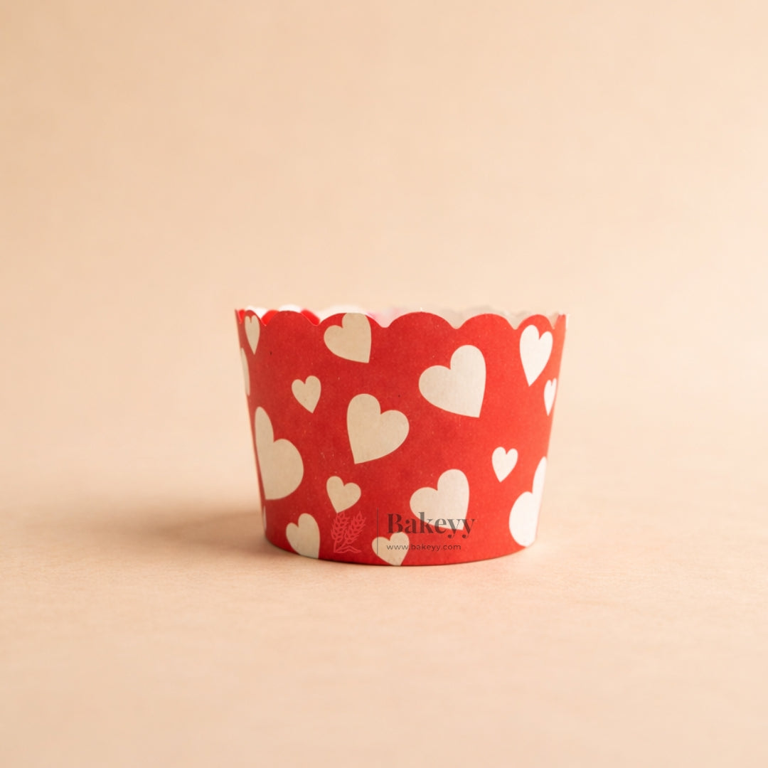4 cm | Valentine Printed Muffin Cup | Cupcake Paper Cups | Heart Design Baking Liners | Pack of 50