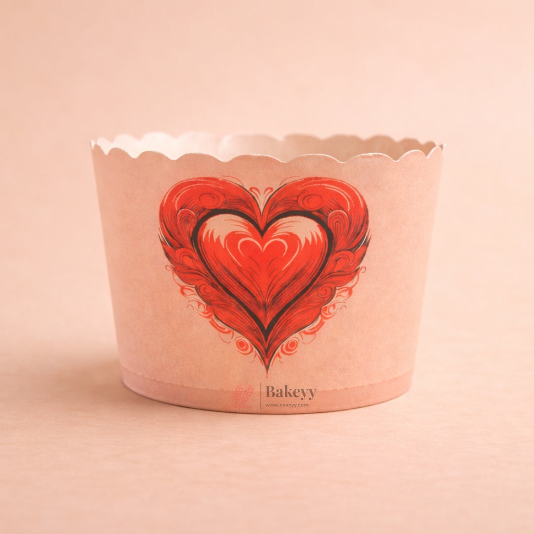 6 cm | Valentine Printed Muffin Cup | Cupcake Paper Cups | Heart Design Baking Liners | Pack of 50