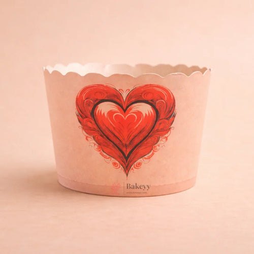 6 cm | Valentine Printed Muffin Cup | Cupcake Paper Cups | Heart Design Baking Liners | Pack of 50