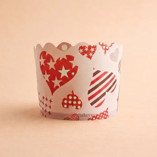 6 cm | Valentine Printed Muffin Cup | Cupcake Paper Cups | Heart Design Baking Liners | Pack of 50
