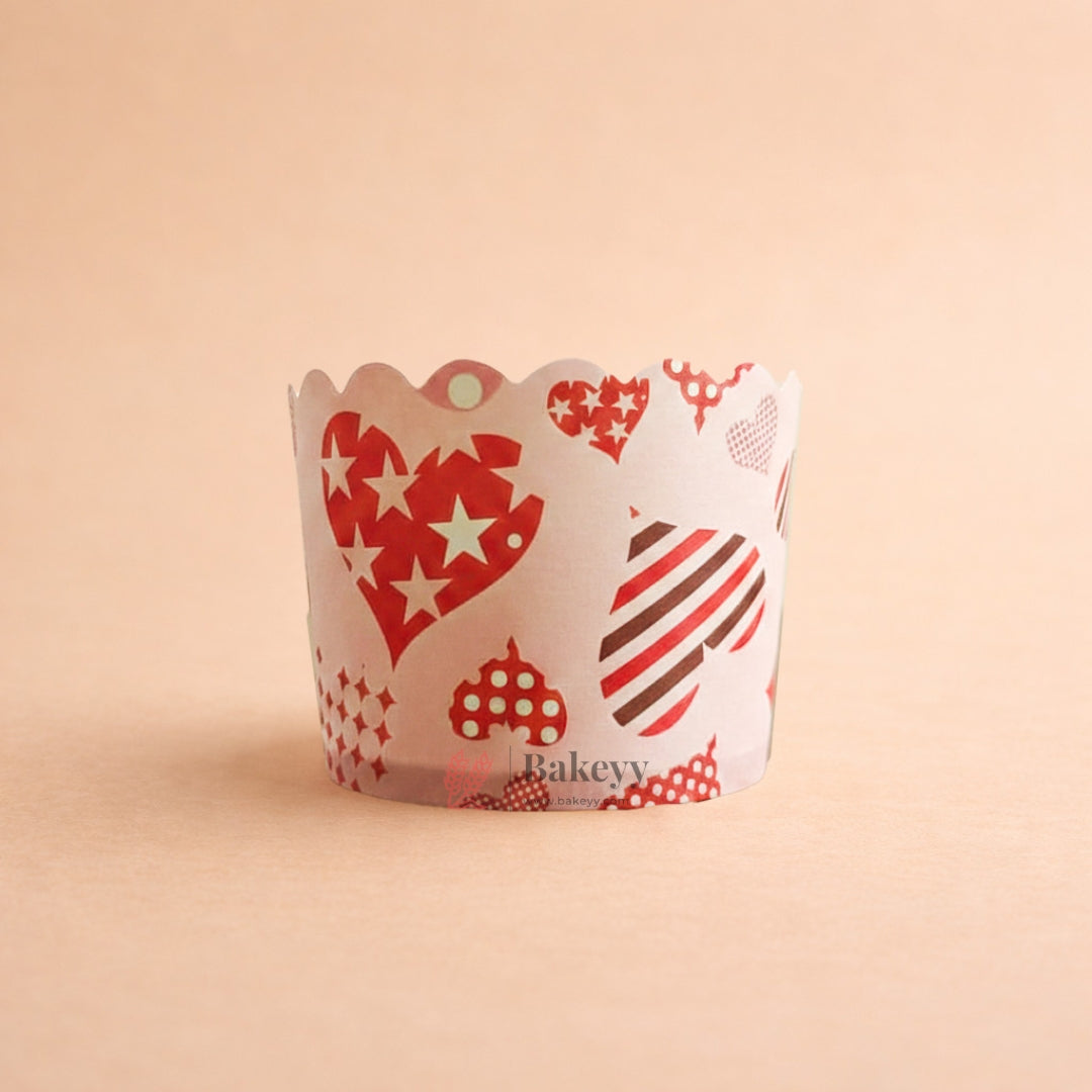 4 cm | Valentine Printed Muffin Cup | Cupcake Paper Cups | Heart Design Baking Liners | Pack of 50
