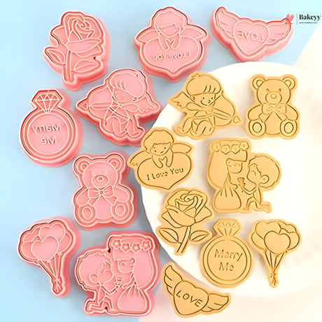 Valentine Theme Cookie Cutter & Embosser Set | 8 Piece | Pack of 1