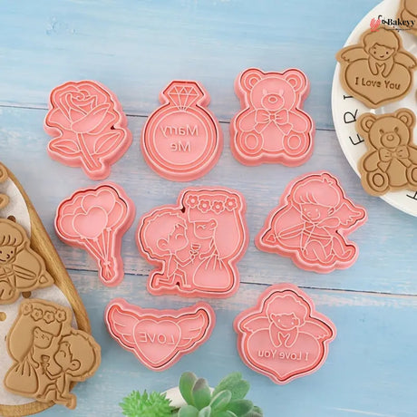 Valentine Theme Cookie Cutter & Embosser Set | 8 Piece | Pack of 1