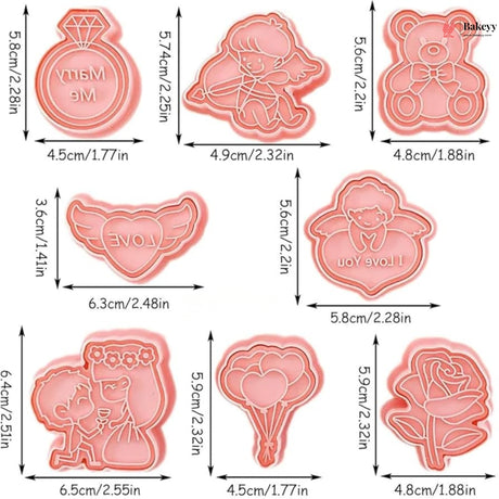 Valentine Theme Cookie Cutter & Embosser Set | 8 Piece | Pack of 1