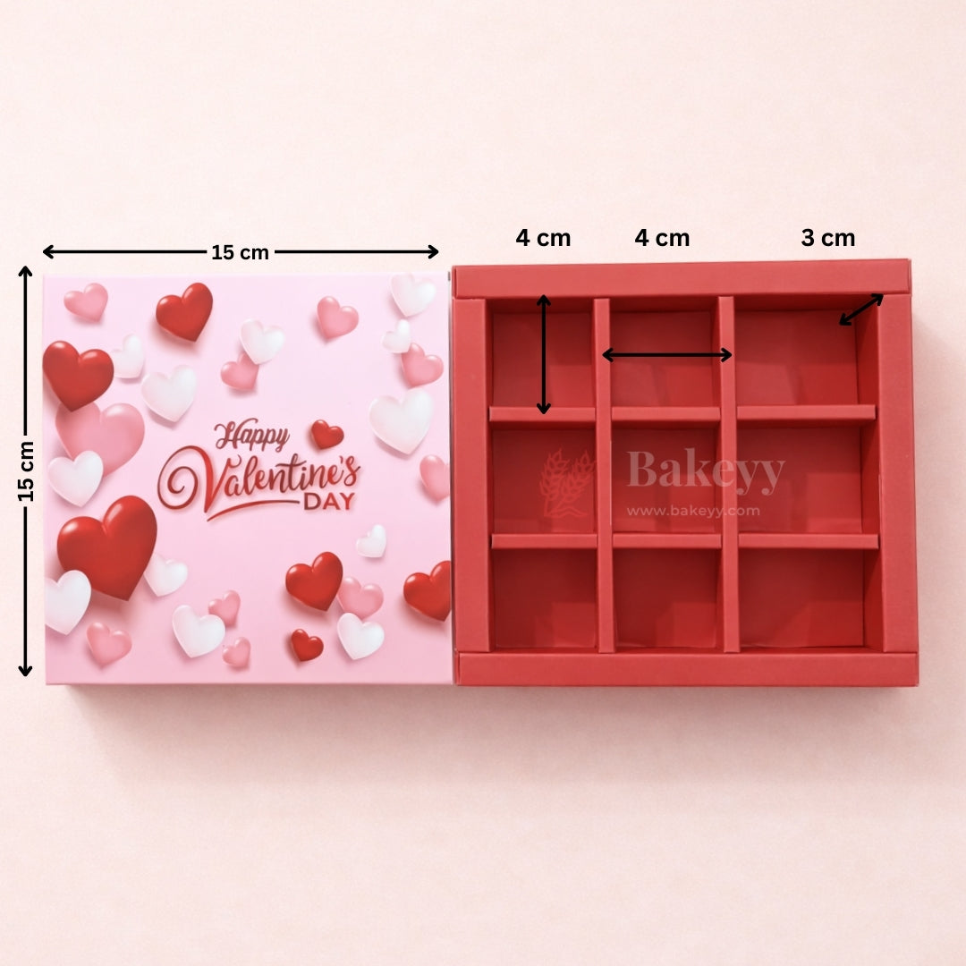 Valentine’s 9 Cavity Chocolate Gift Box with Sliding Lid | Rigid Hard Box with Partitions | Pack of 10