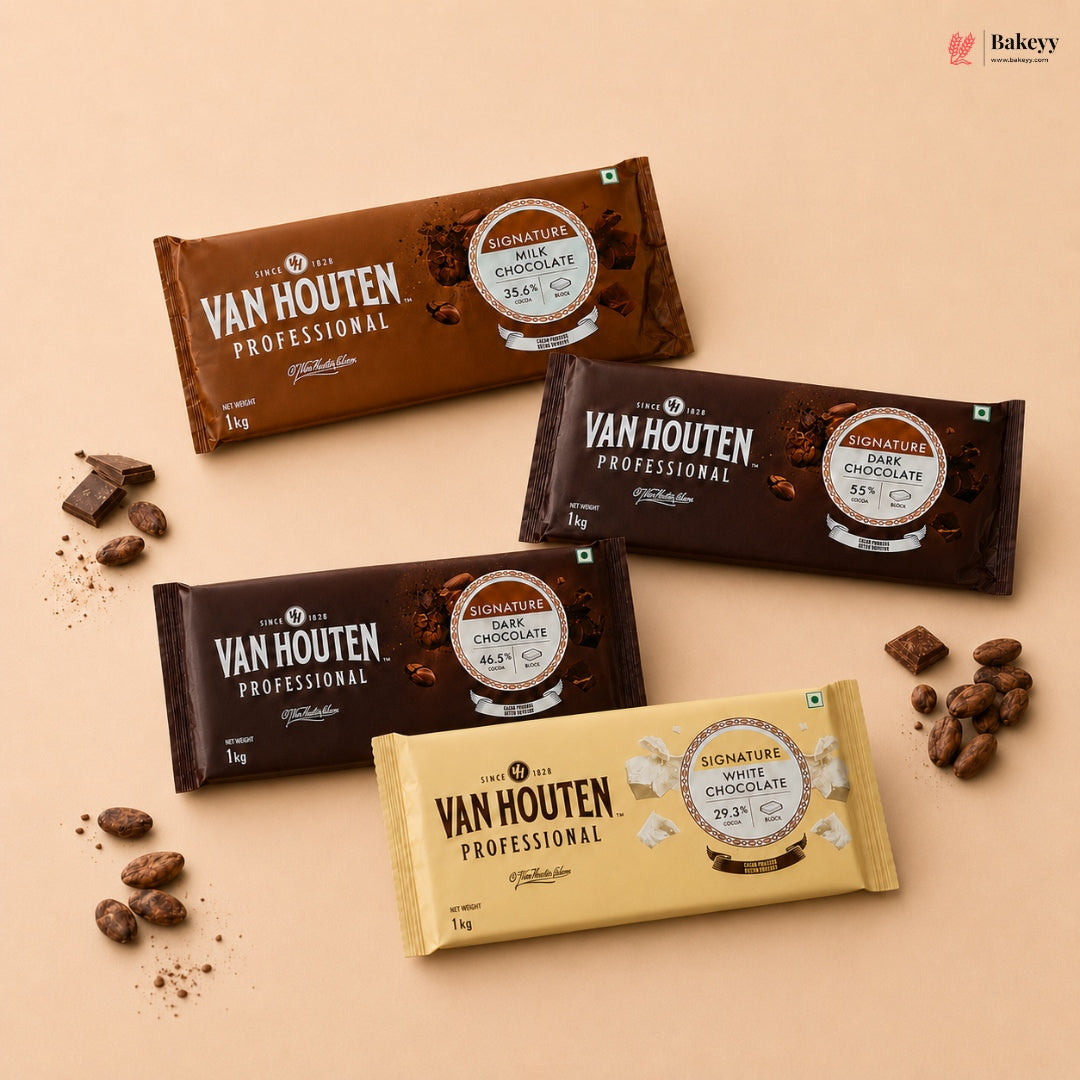 Van Houten Professional Signature Chocolate Blocks | Dark, Milk & White | 1kg | Pack of 1