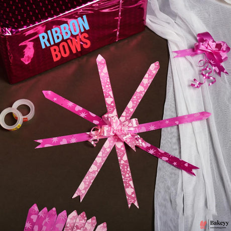 Printed Dark Pink | Pull-Up Ribbon Mixed Designs | Pack of 10 - Bakeyy.com - India - Printed Dark Pink | Pull-Up Ribbon Mixed Designs | Pack of 10 - 18.5cm