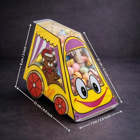 Vehicle Theme PVC Goodie Box | Cartoon Bus & Car Design Gift and Return Favor Box | 3 Designs Available | Pack of 10