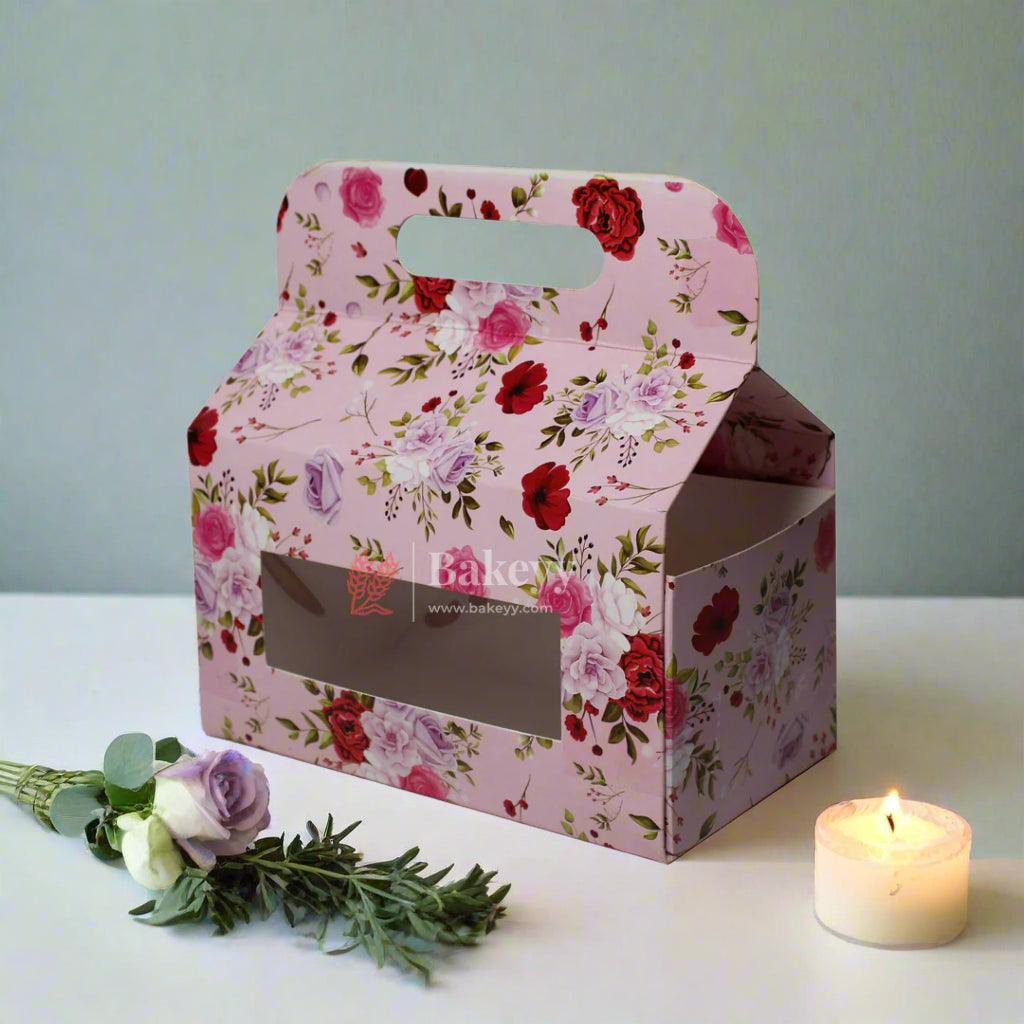 7x3.5x7 Inch | Hamper Box with Handle | Pack of 10 | Floral Treat Carry Box with Window |Perfect for Gifting and Valentine’s Day | - Bakeyy.com - India - 7x3.5x7 Inch | Hamper Box with Handle | Pack of 10 | Floral Treat Carry Box with Window |Perfect for Gifting and Valentine’s Day | - Default Title