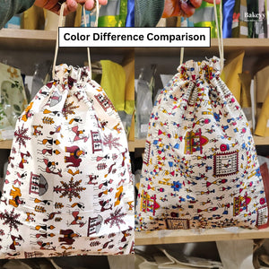 Warli Art Print Jute Potli Bag with Drawstring Closure