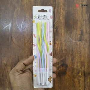 Wavy Spiral Birthday Cake Candles with Holders | Celebration Candles | Pack of 6