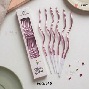Wavy Spiral Birthday Cake Candles with Holders | Celebration Candles | Pack of 6