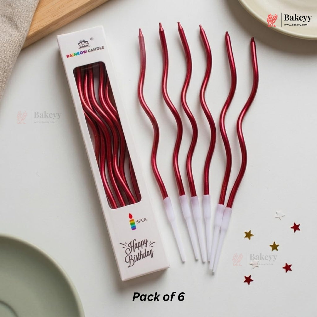 Wavy Spiral Birthday Cake Candles with Holders | Celebration Candles | Pack of 6