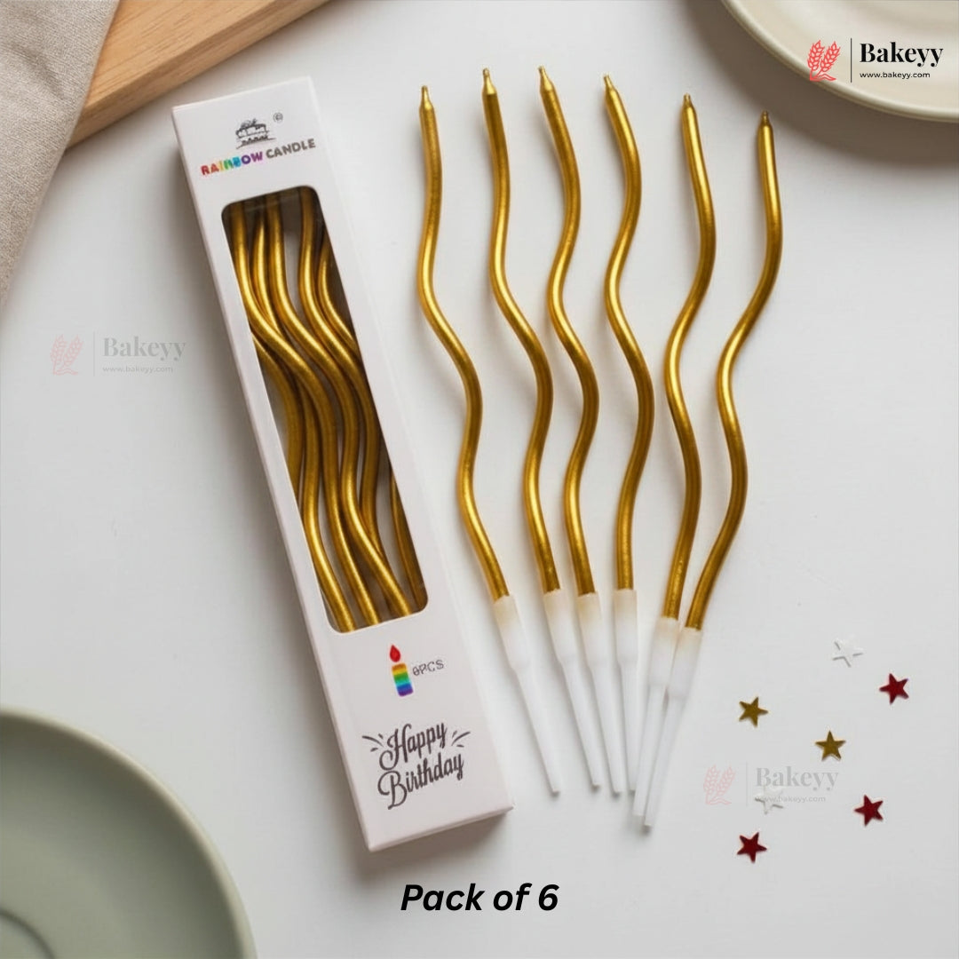 Wavy Spiral Birthday Cake Candles with Holders | Celebration Candles | Pack of 6