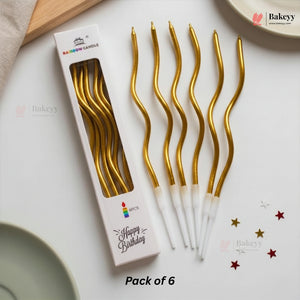Wavy Spiral Birthday Cake Candles with Holders | Celebration Candles | Pack of 6