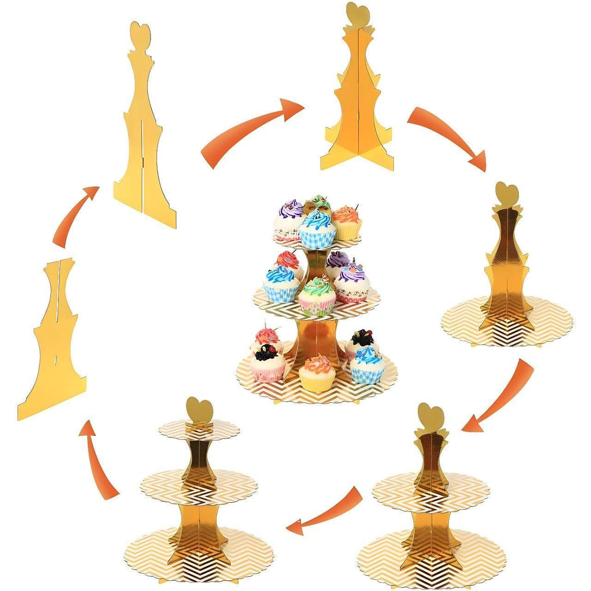 Tier Layer Cupcake Dessert Paper Stand Display Rack | Golden Zig Zag - Bakeyy.com - India - Tier Layer Cupcake Dessert Paper Stand Display Rack | Golden Zig Zag - Default Title