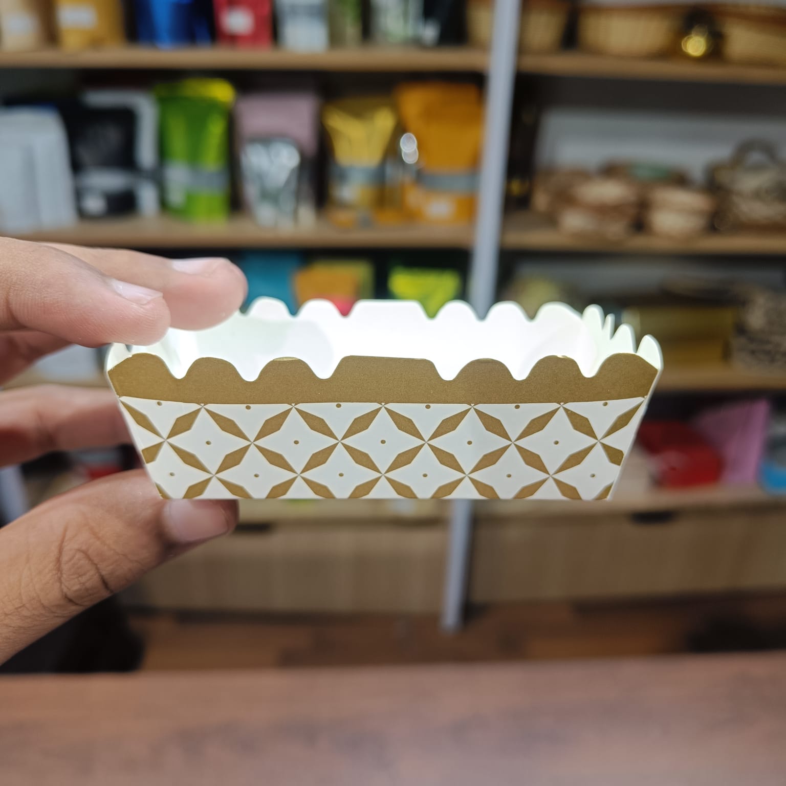 Geometric Paper Baking Tray | Rectangular Bake & Serve Tray | Pack of 50