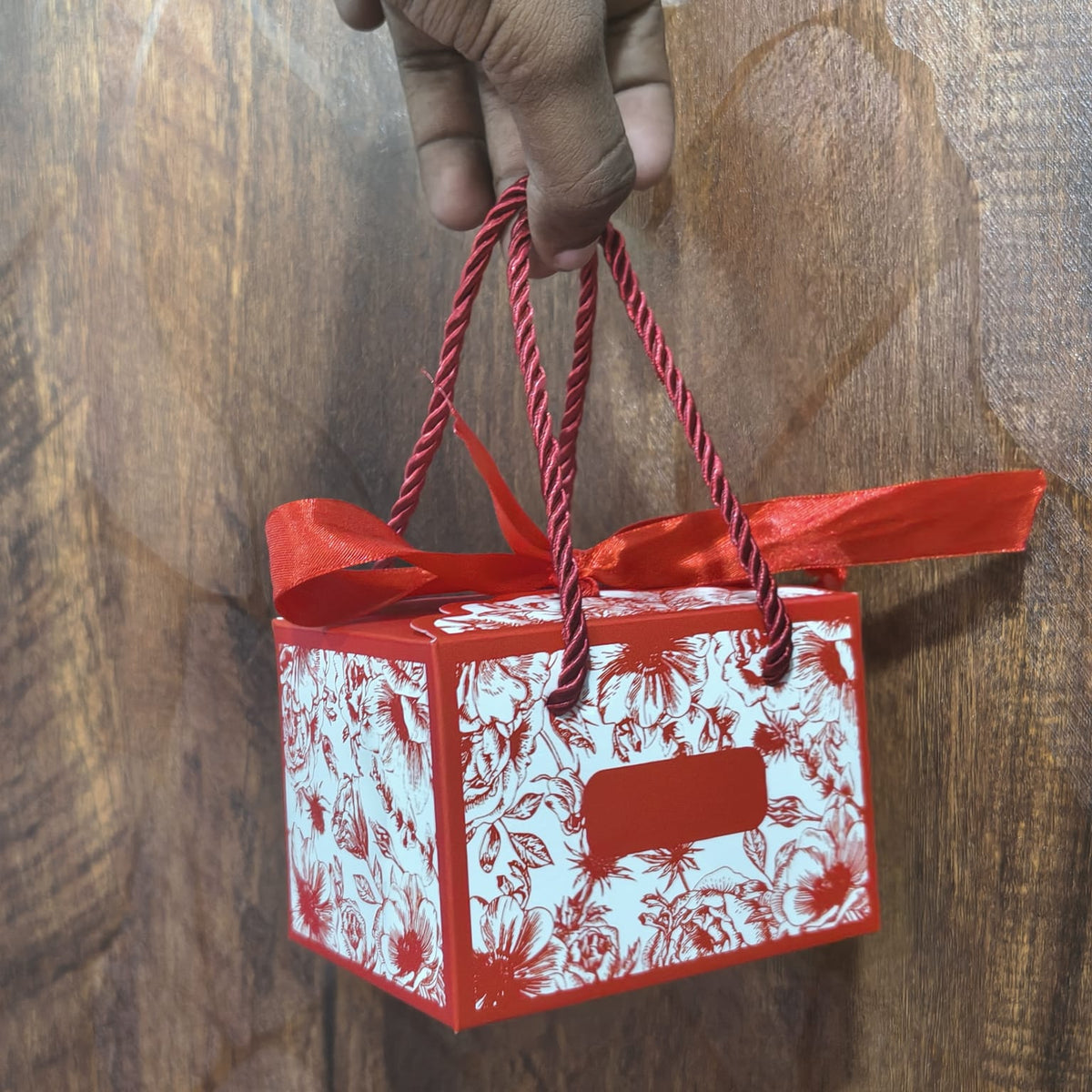 Floral Gift Box with Handle & Ribbon | 4 Colours | Pack of 10