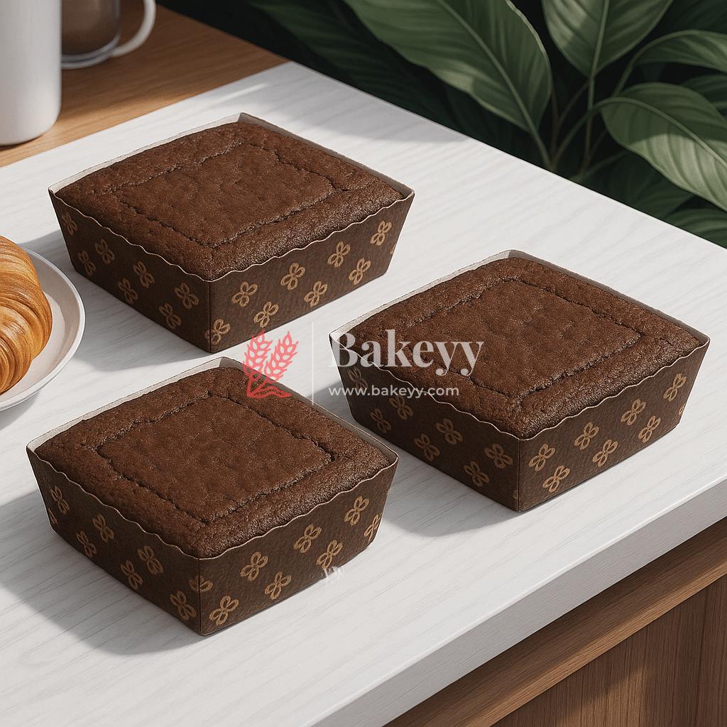 Brownie Bake N Serve Paper Trays | Pack of 50 | Floral Print Square Cups in Red, Blue & Brown for Elegant Baking & Serving - Bakeyy.com - India - Brownie Bake N Serve Paper Trays | Pack of 50 | Floral Print Square Cups in Red, Blue & Brown for Elegant Baking & Serving - Brown