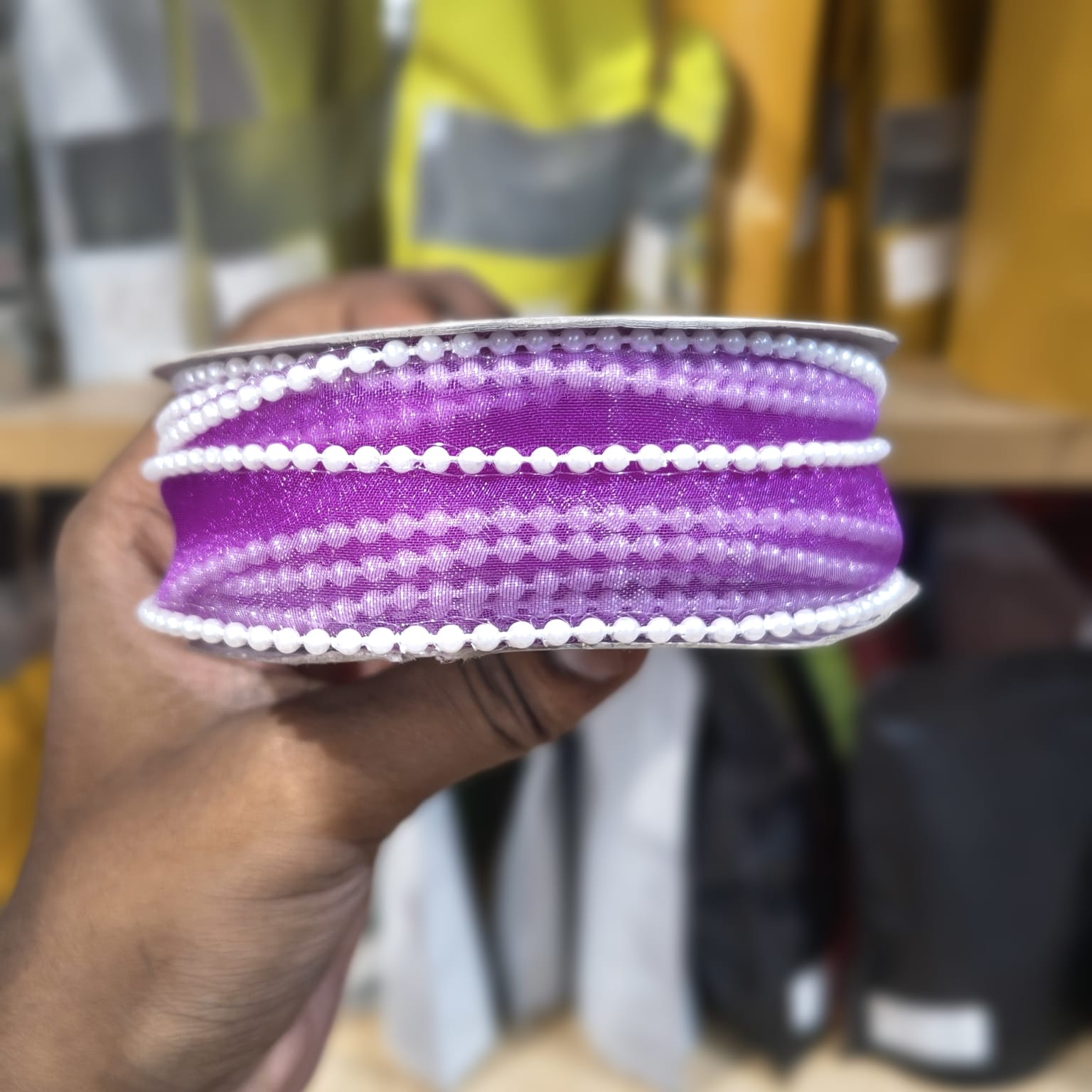 Pearl Edge Net Ribbon Roll | 2.5 cm x 9 Meter | Multiple Colors Available | Pack of 1