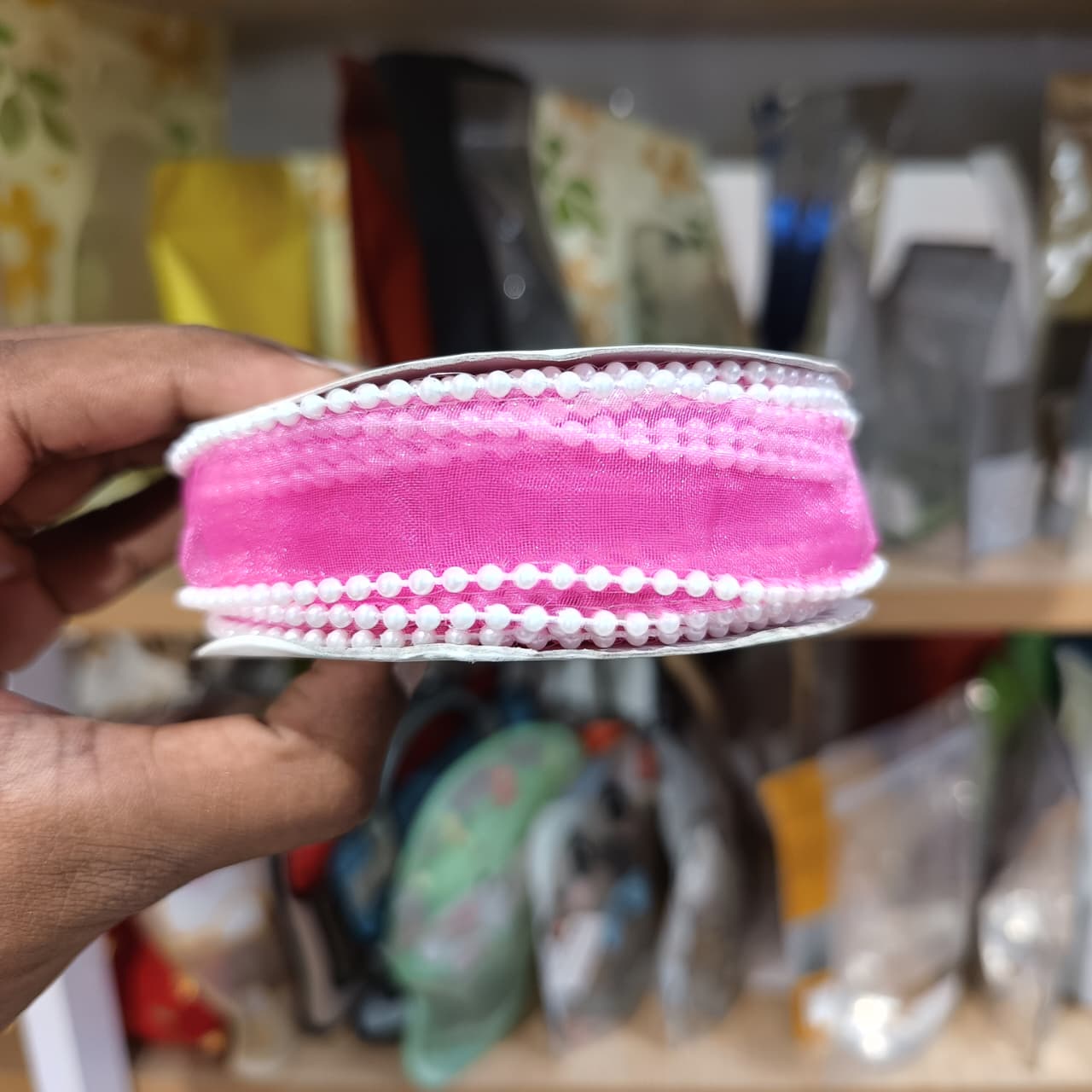 Pearl Edge Net Ribbon Roll | 2.5 cm x 9 Meter | Multiple Colors Available | Pack of 1