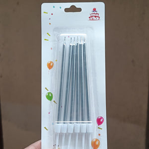 3mm Metallic Straight Birthday Cake Candles with Holders | Pack of 6